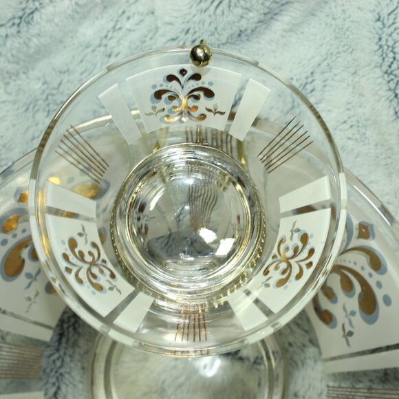 Vintage MCM Anchor Hocking 1960's MCM Gold Fleur Hanging Chip and Dip Bowl Set - Picture 11 of 12